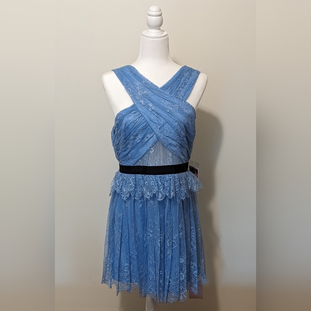 Self-Portrait Cross Front Fine Lace Mini Dress